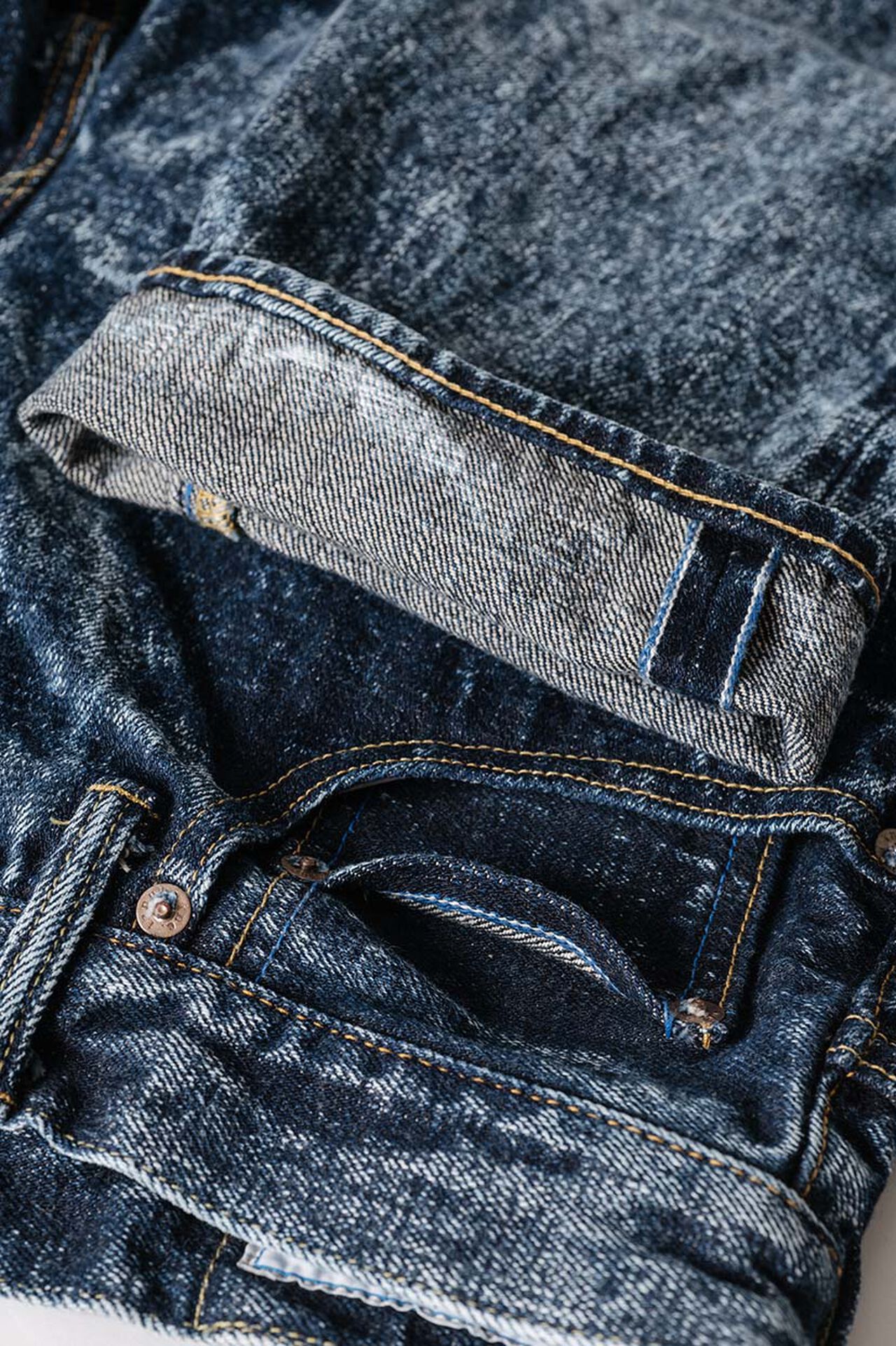 NAWHT 16.5oz Natural Indigo Acid Wash High Rise Tapered Jeans image number 12