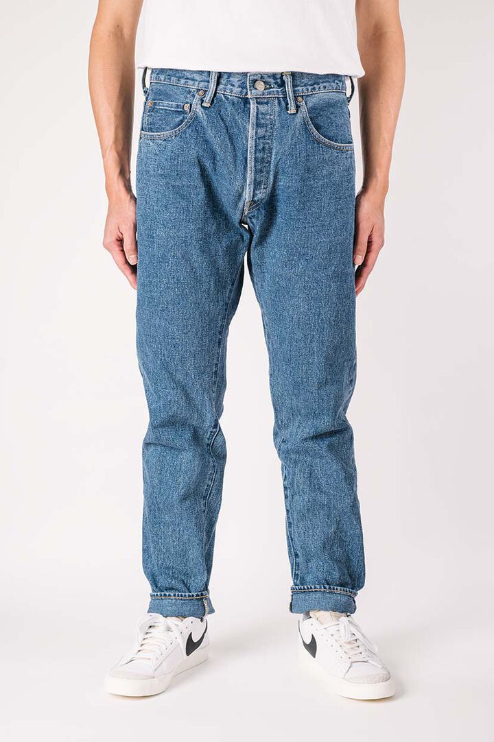 YUSTHT 16.5oz Natural Indigo "Yurai" Stone Wash High Rise Tapered Jeans,, medium