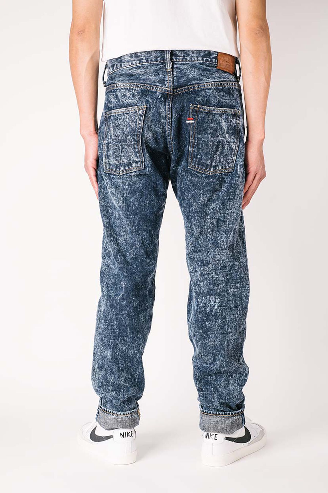NAWHT 16.5oz Natural Indigo Acid Wash High Rise Tapered Jeans image number 1