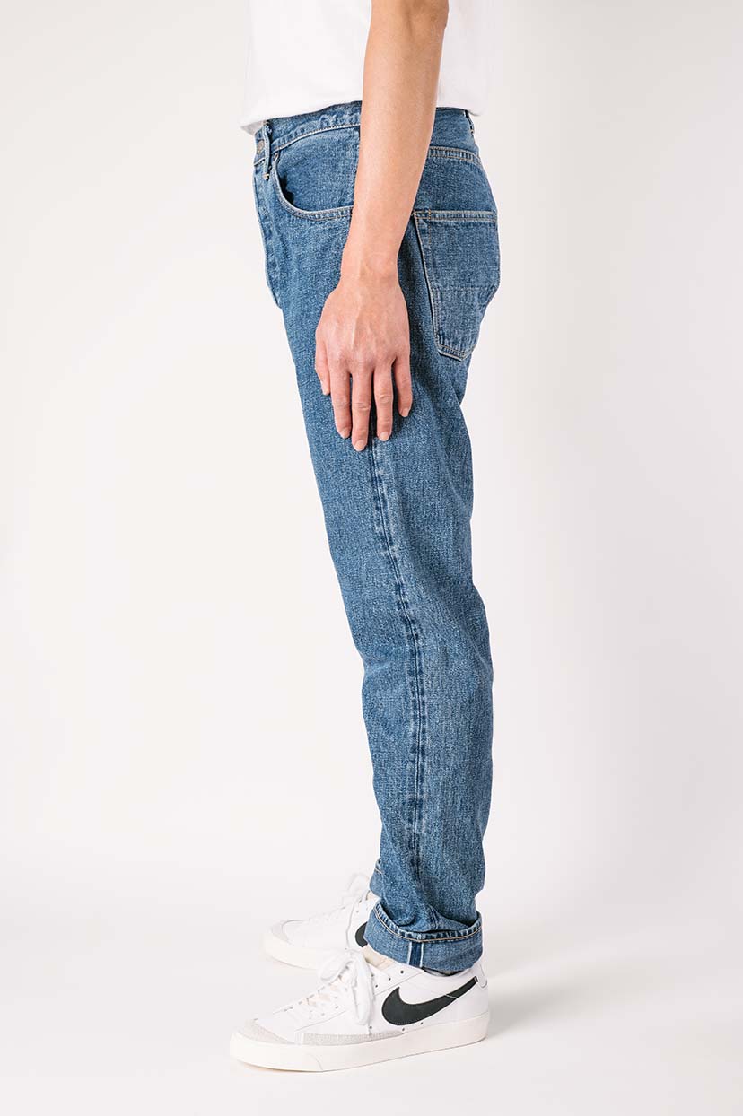 YUSTHT 16.5oz Natural Indigo "Yurai" Stone Wash High Rise Tapered Jeans,, large image number 3